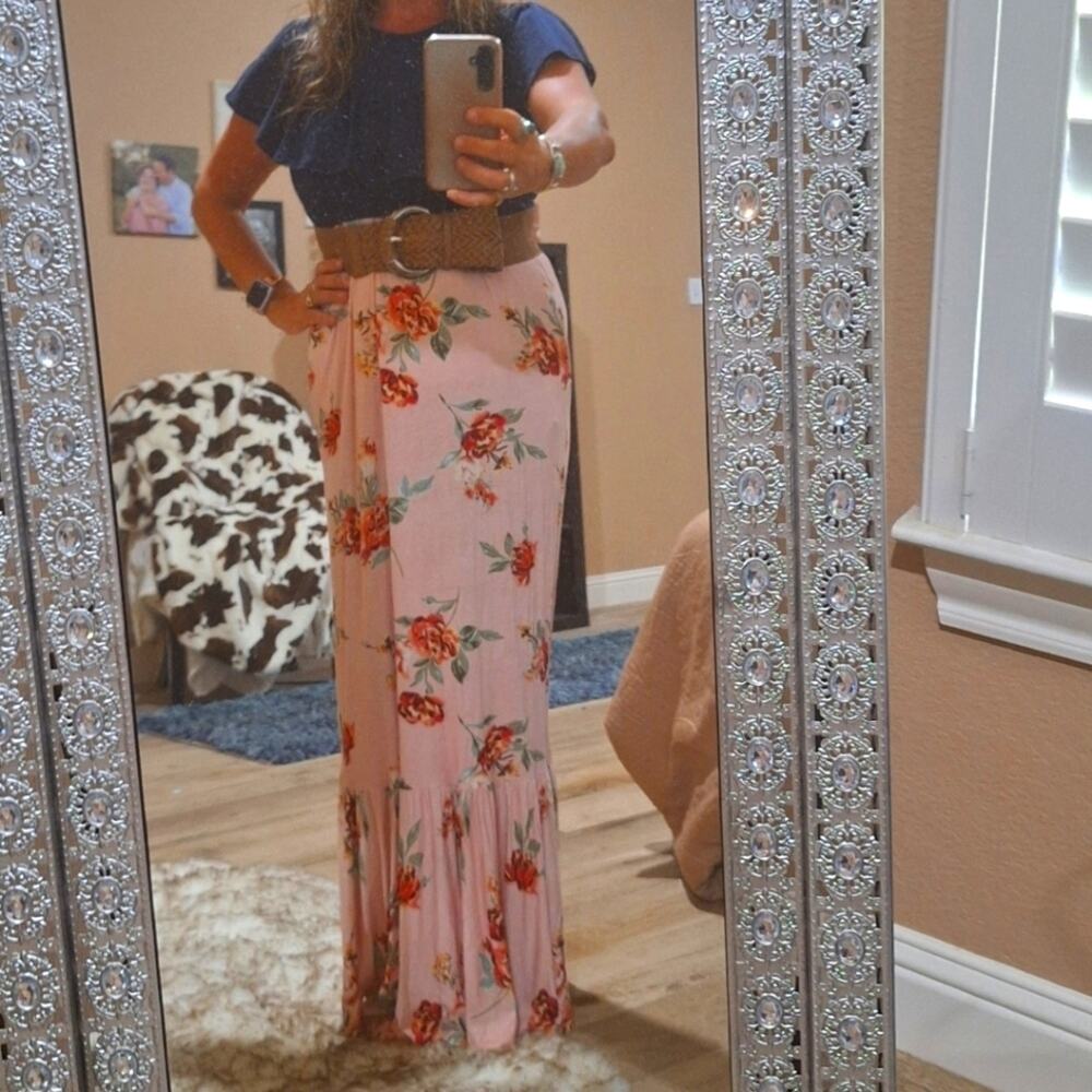 Reborn J Navy & Pink Floral Ruffled Maxi Sz S #920
